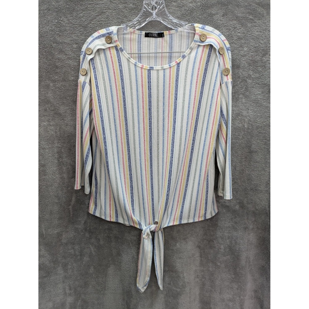 Coastal Top Women's‎ Small Lightweight Tie Front Nautical Button Detail Resort